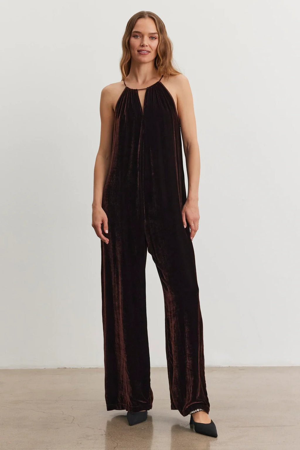 CIENNA SILK VELVET JUMPSUIT IN BURLWOOD