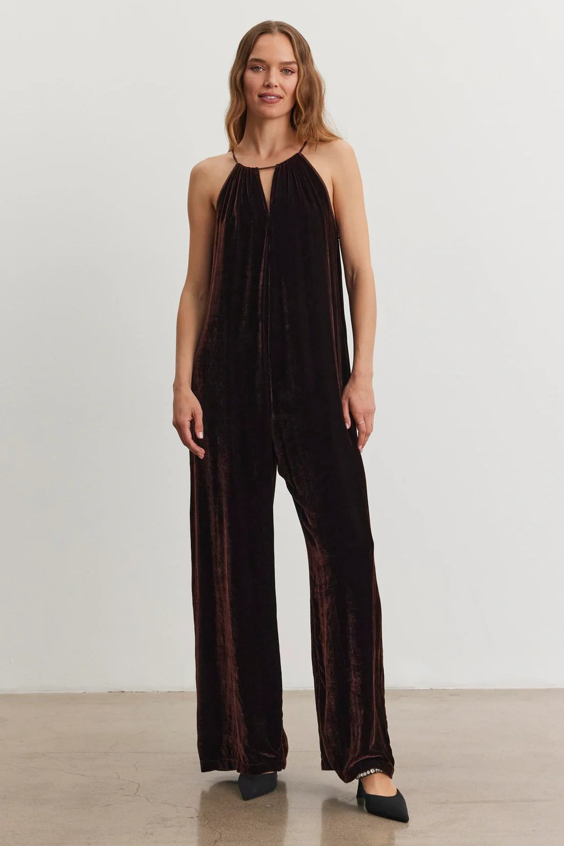 CIENNA SILK VELVET JUMPSUIT IN BURLWOOD